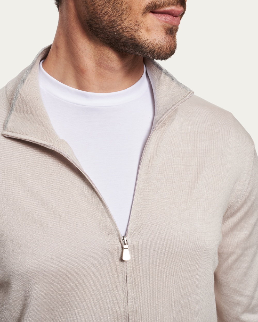 Beżowy sweter z jedwabiu i bawełny z zamkiem błyskawicznym | BERG’S