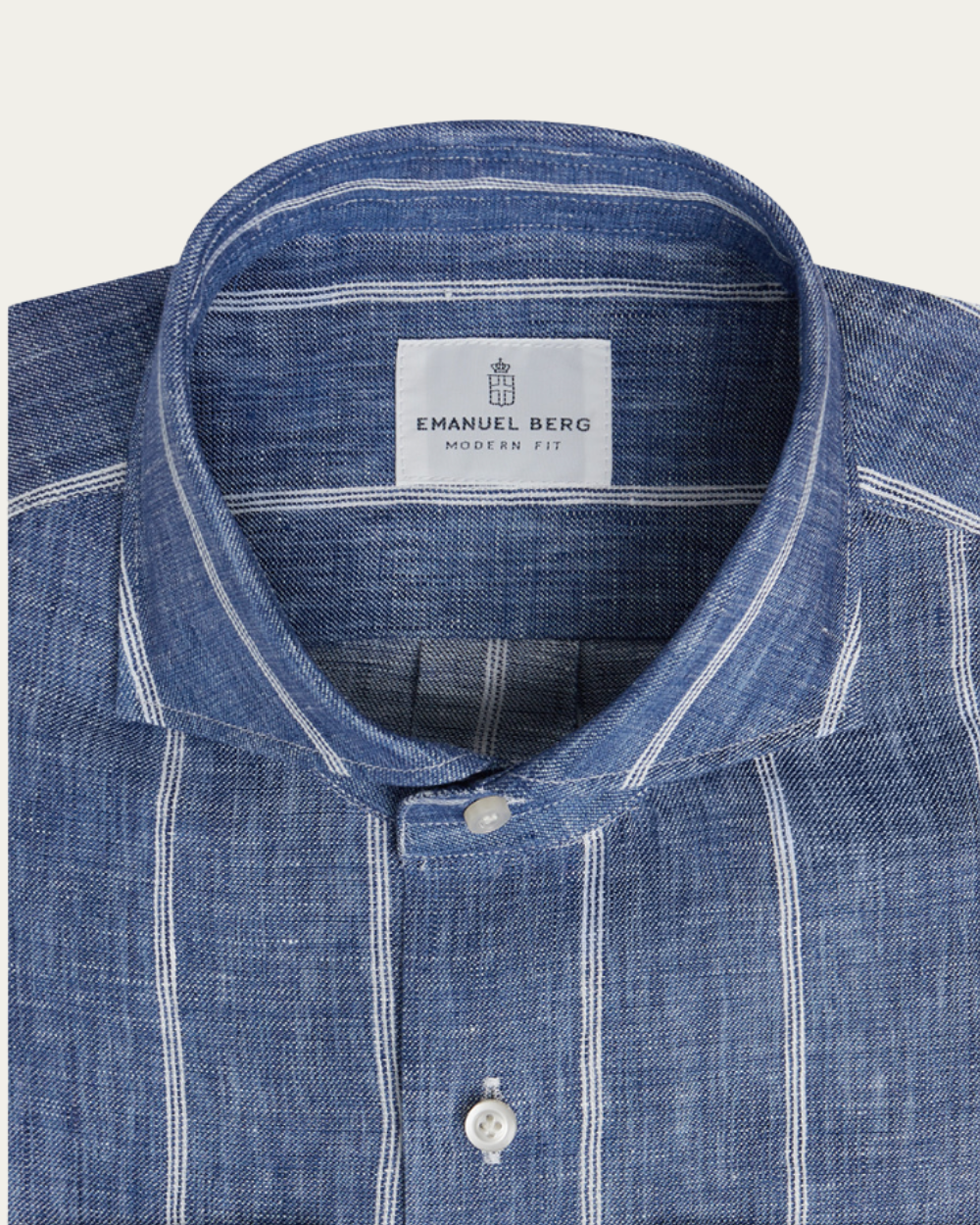 Blue Striped Linen Harvard Shirt | Emanuel Berg