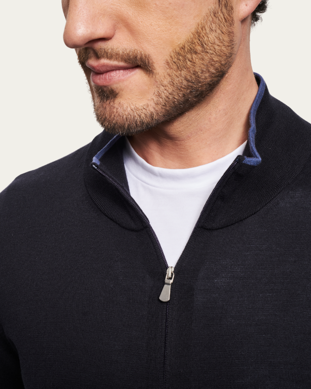 Granatowy sweter z jedwabiu i bawełny z zamkiem błyskawicznym | BERG’S
