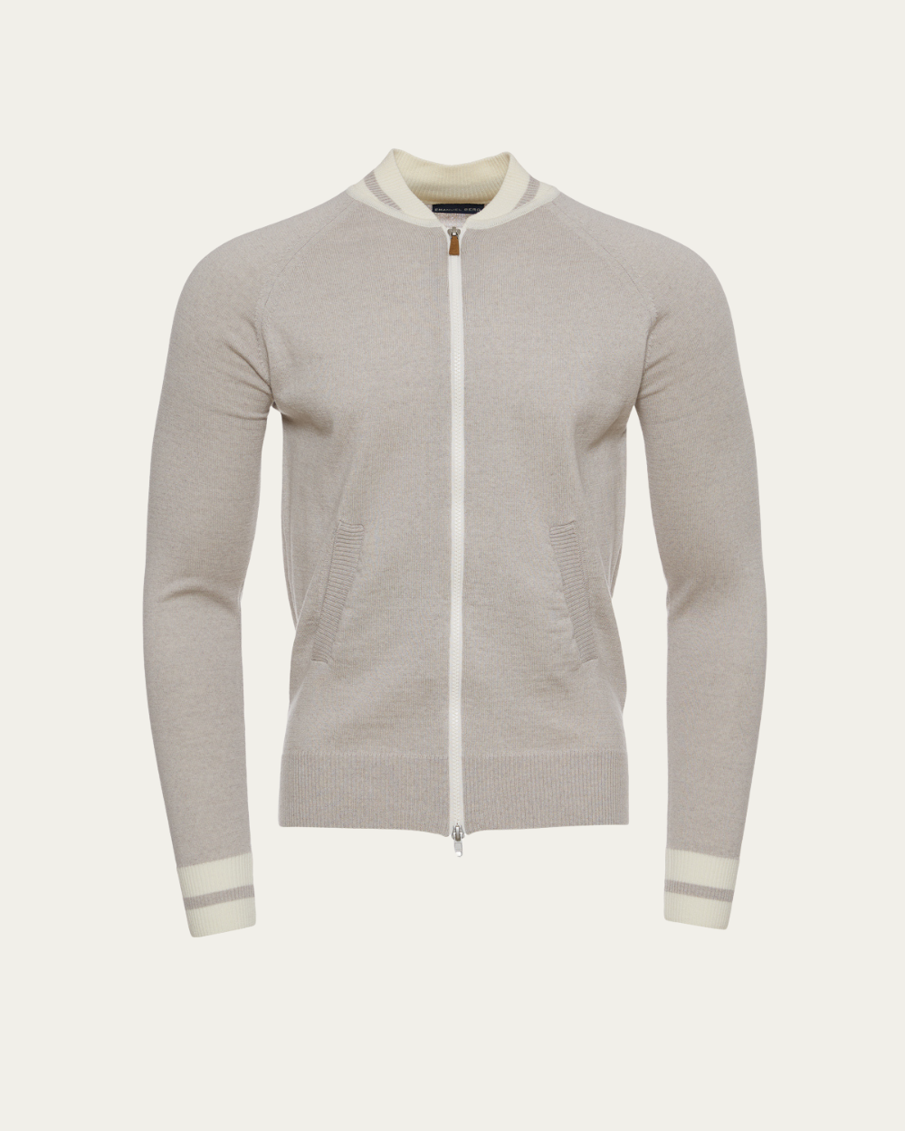 Emanuel Berg | Beige Merino Wool and Cotton Zipped Cardigan