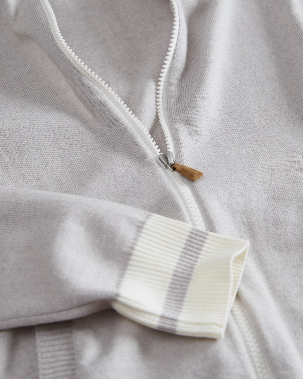 Emanuel Berg | Beige Merino Wool and Cotton Zipped Cardigan
