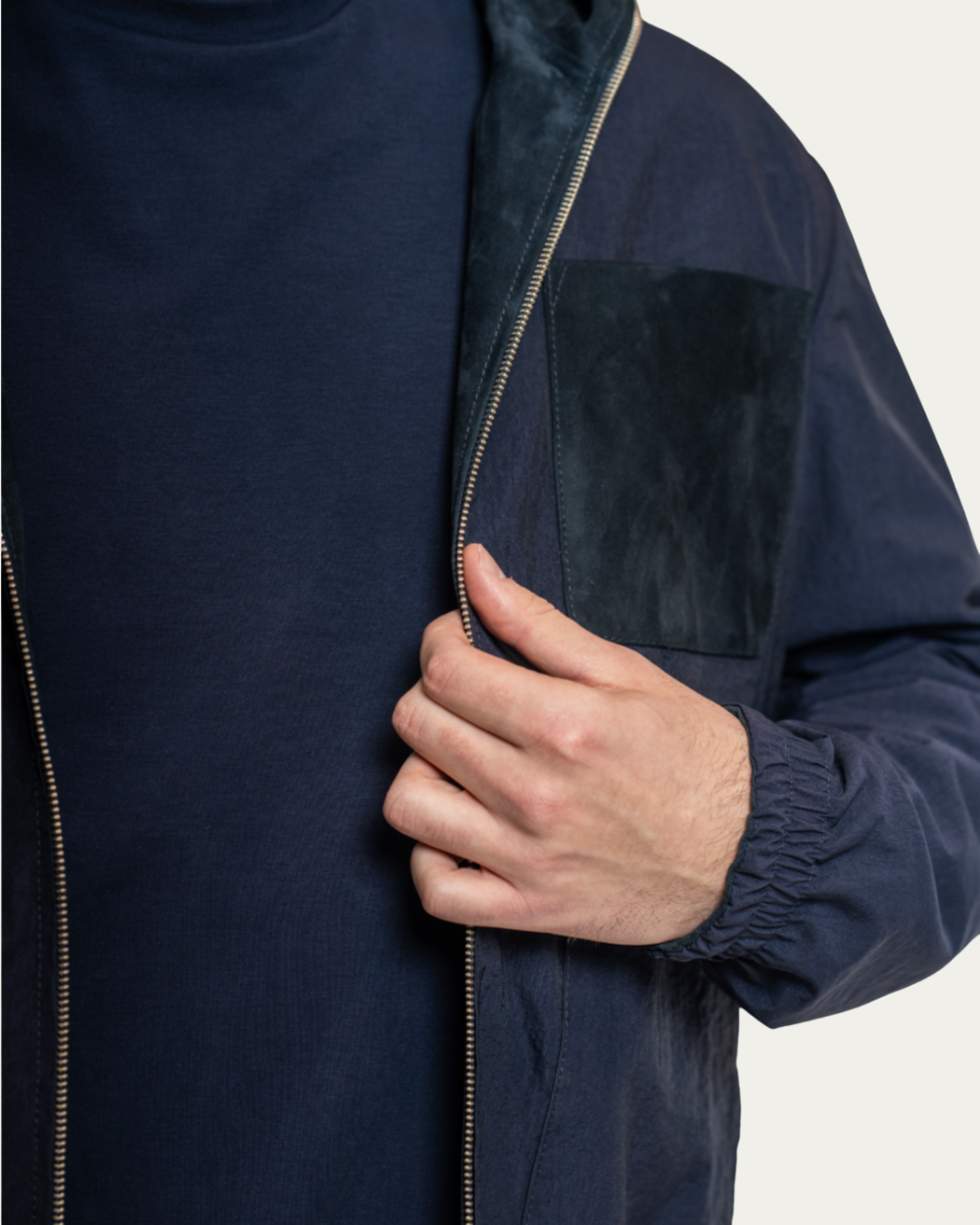 Granatowa dwustronna kurtka zamszowa z kapturem | Arma