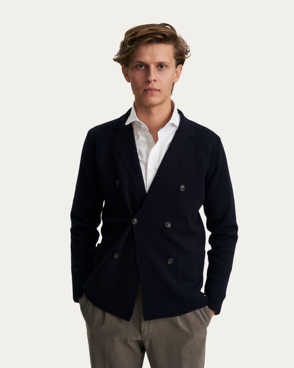 Granatowy Dwurzędowy Sweter | Ferrante