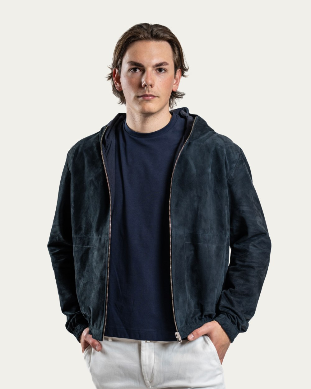 Arma - Dark Blue Reversible Suede Jacket With Hood 