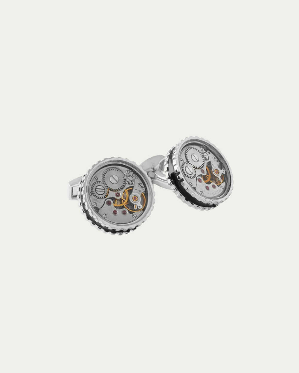 Tateossian - Round Skeleton Gear Static Cufflinks With Black Enamel