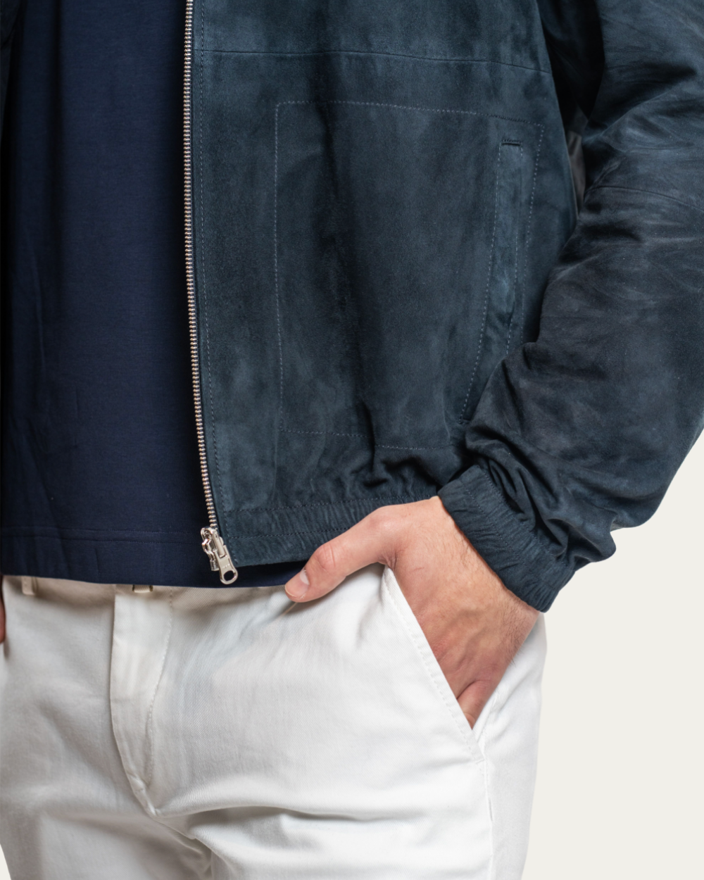 Granatowa dwustronna kurtka zamszowa z kapturem | Arma