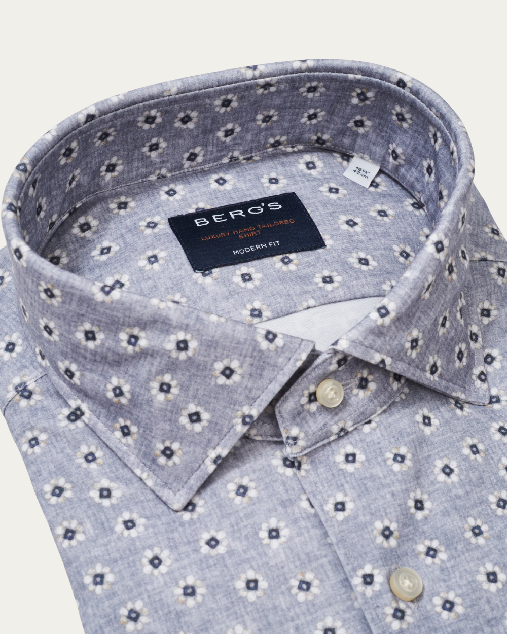 Szara, kwiatowa, bawełniana koszula 4flex | BERG’S