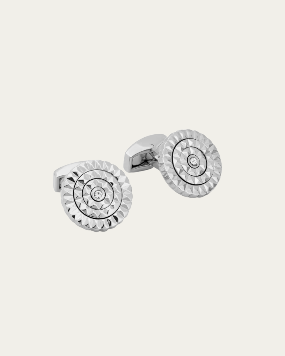 Tateossian - Diamond Giza Round Cufflinks Palladium Plated