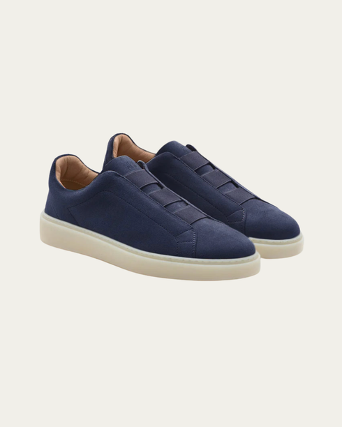 Granatowe sneakersy Ela ze skóry cielęcej
