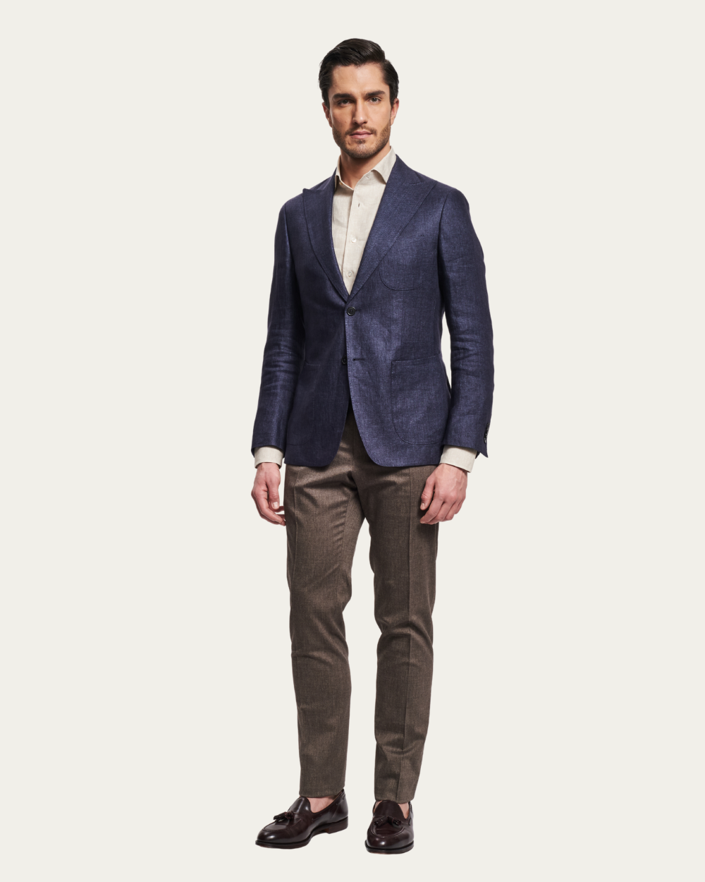 Marynarka lniana jednorzędowa w kolorze granatowym | BERG’S