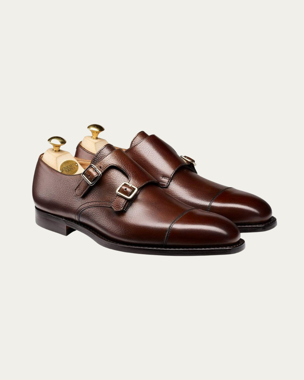 Crockett & Jones - Dark Brown Pebble Grain Lowndes Double Buckle Monk Shoes