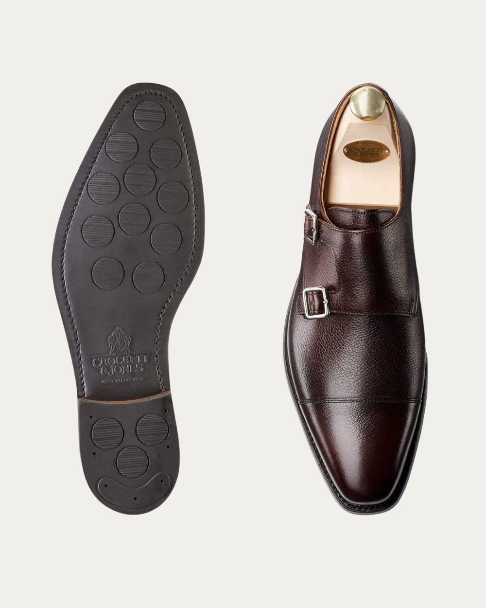 Crockett & Jones - Dark Brown Pebble Grain Lowndes Double Buckle Monk Shoes