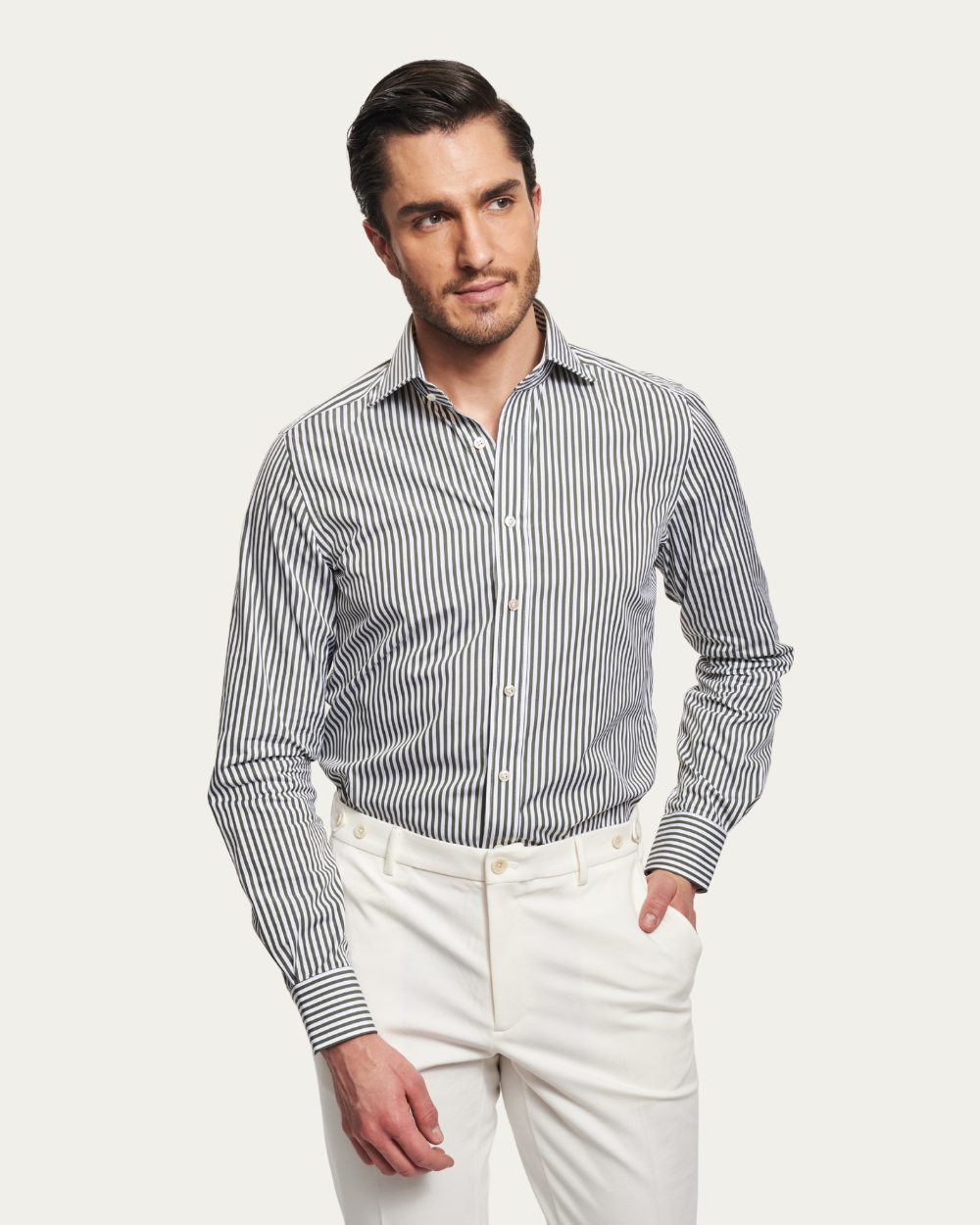 Green Striped Thomas Mason® Poplin Cannes Shirt | BERG’S