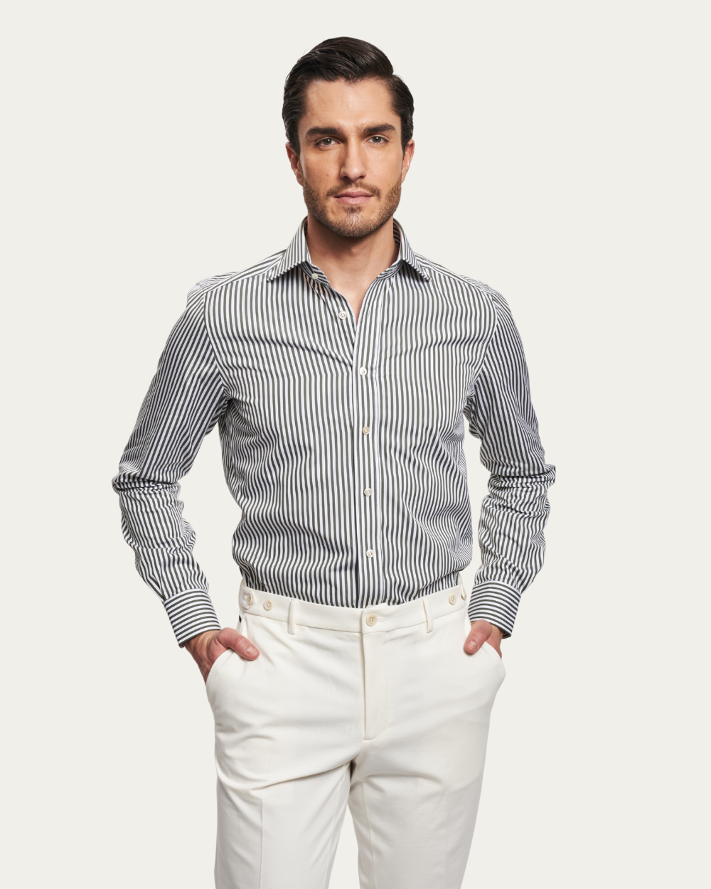 Green Striped Thomas Mason® Poplin Cannes Shirt | BERG’S