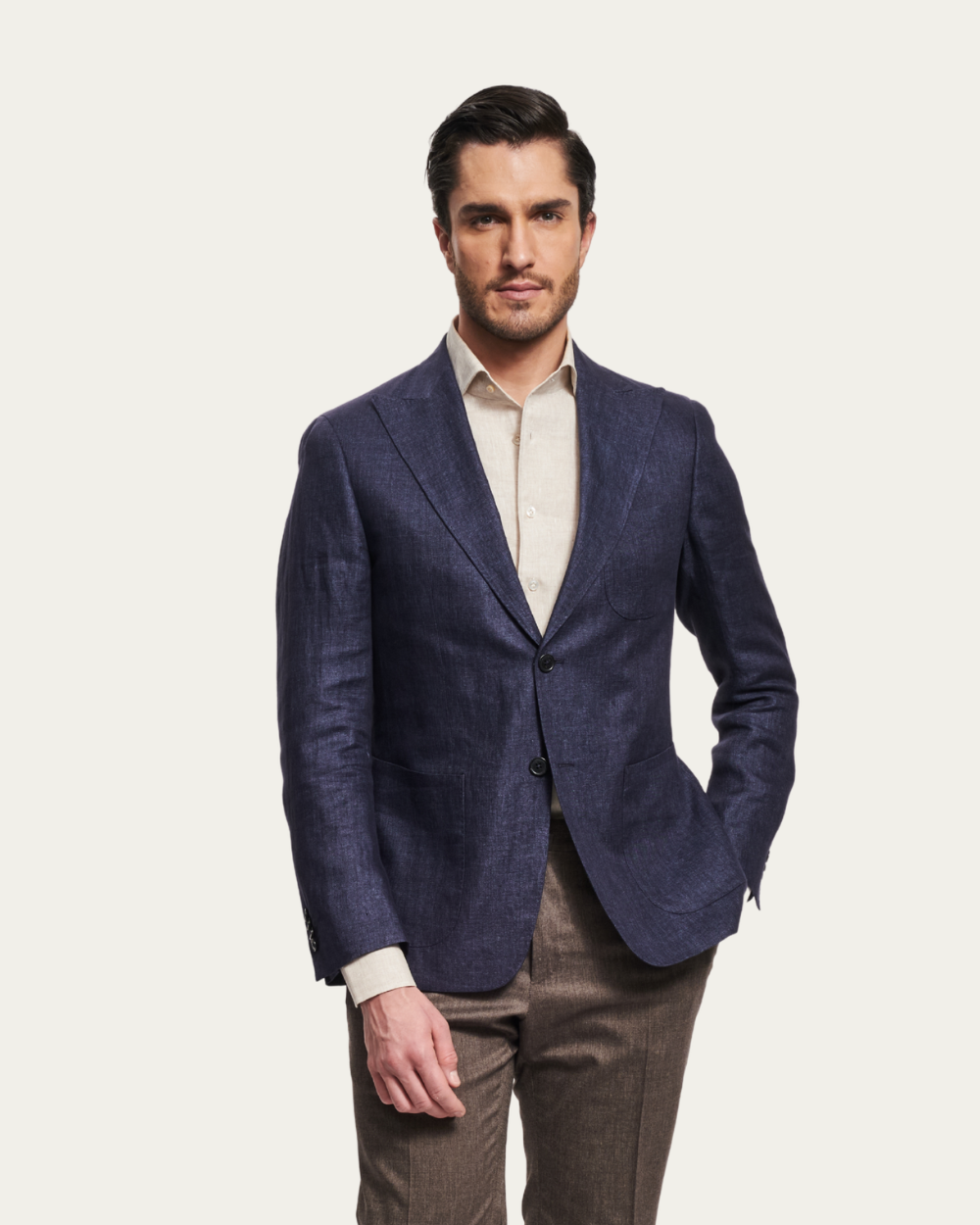 Marynarka lniana jednorzędowa w kolorze granatowym | BERG’S