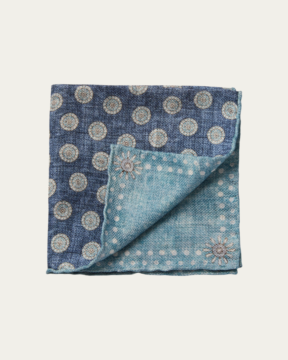 Emanuel Berg | Blue Double-Sided Linen and Silk Pocket Square