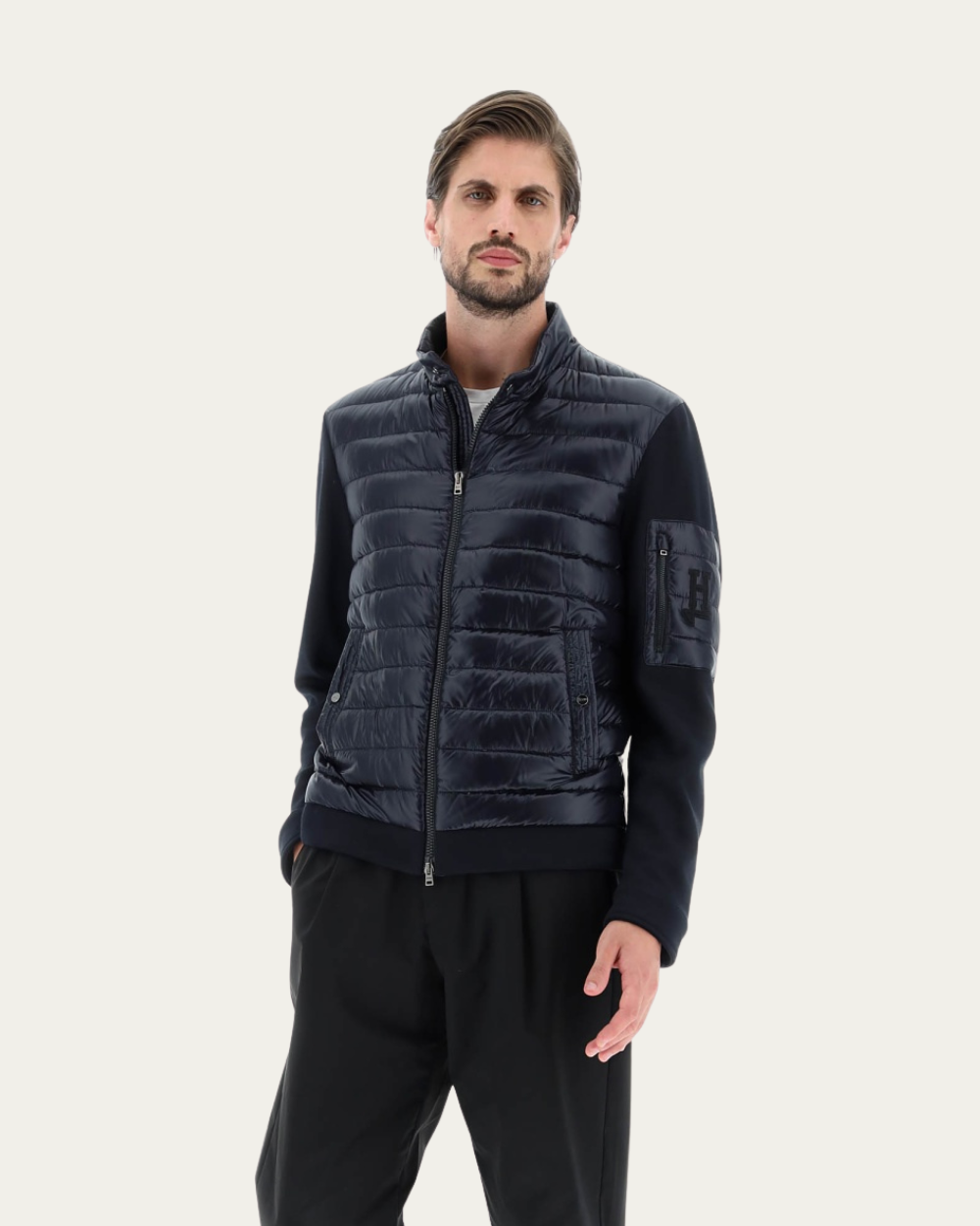HERNO - Black Padded-Panel Zipped Jacket