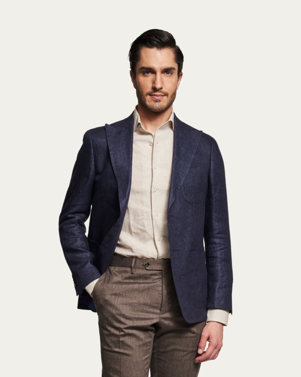 Marynarka lniana jednorzędowa w kolorze granatowym | BERG’S