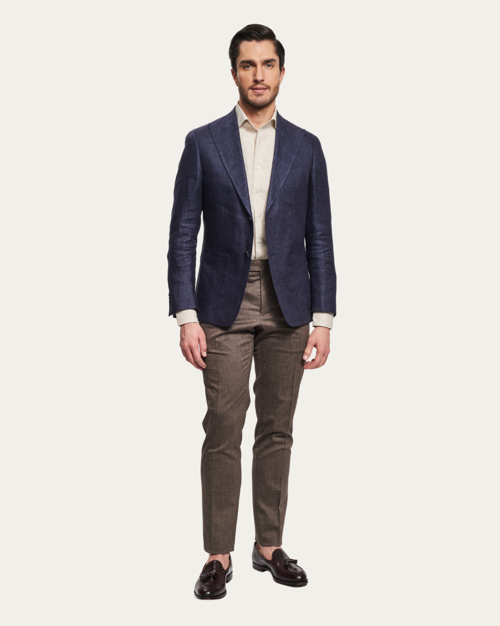 Marynarka lniana jednorzędowa w kolorze granatowym | BERG’S