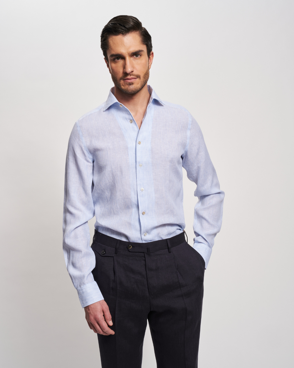 Blue Striped Linen Fontalina Shirt | BERG’S