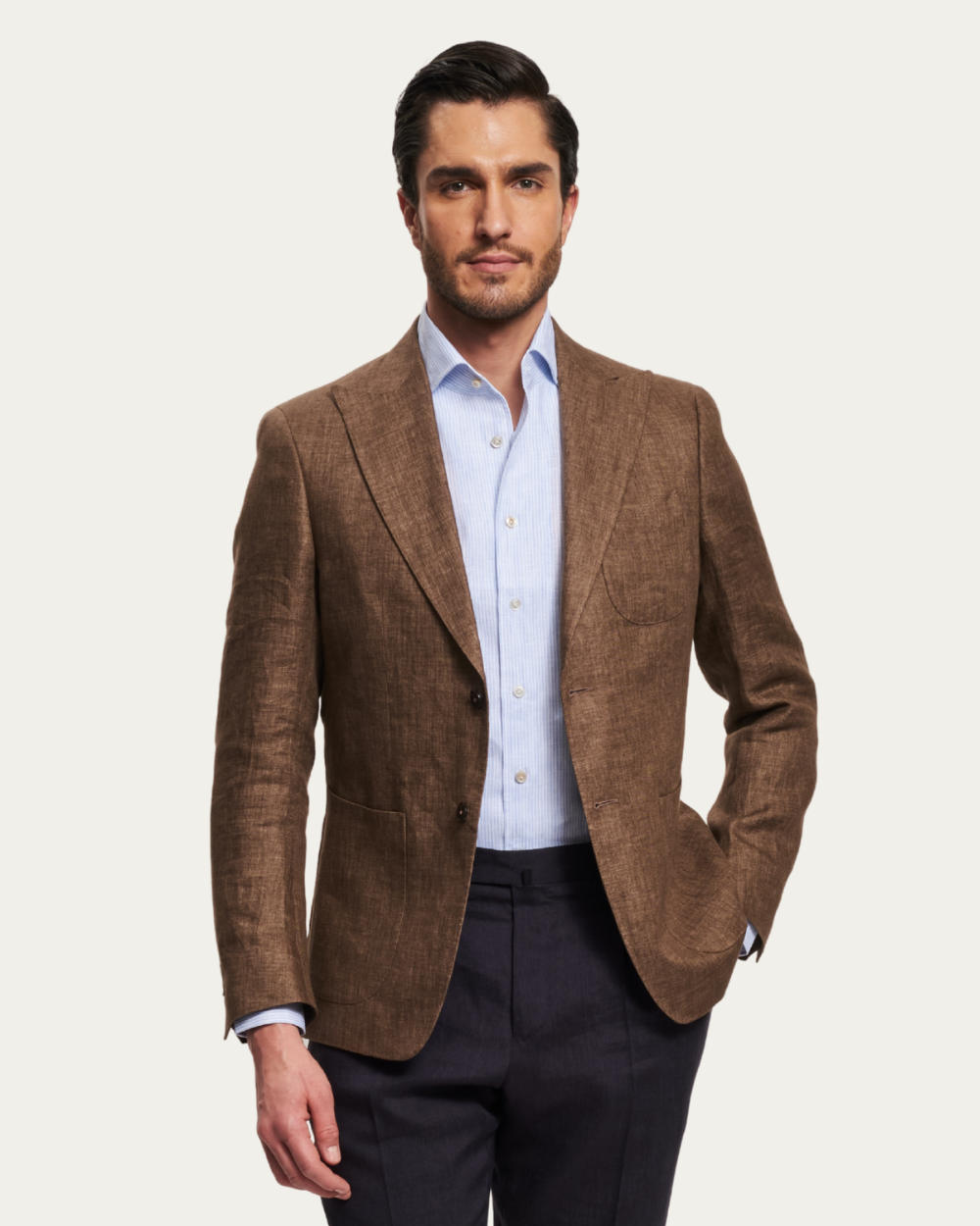 Brown Single-Breasted Linen Jacket | BERG’S