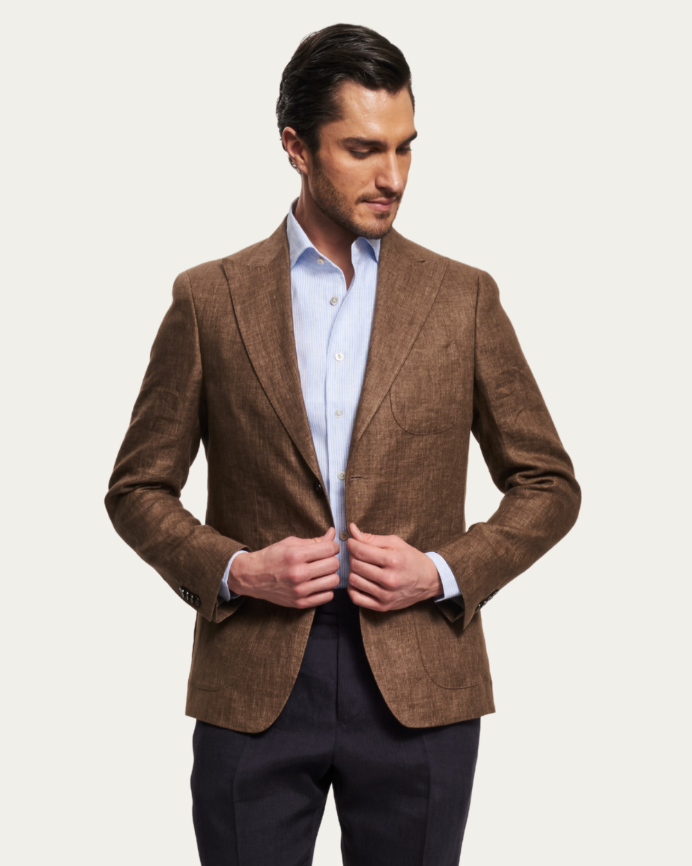 Brown Single-Breasted Linen Jacket | BERG’S