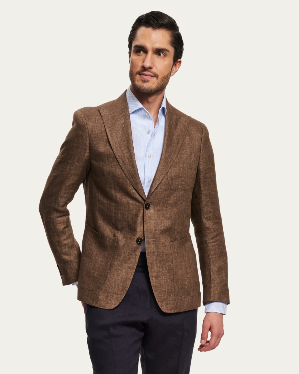 Brown Single-Breasted Linen Jacket | BERG’S