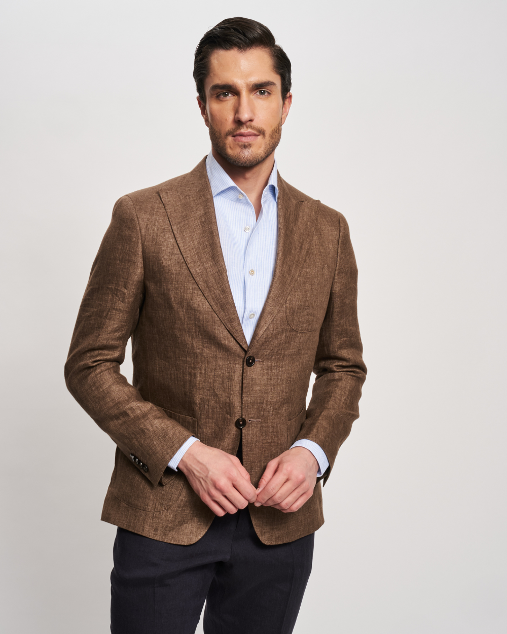 Brown Single-Breasted Linen Jacket | BERG’S
