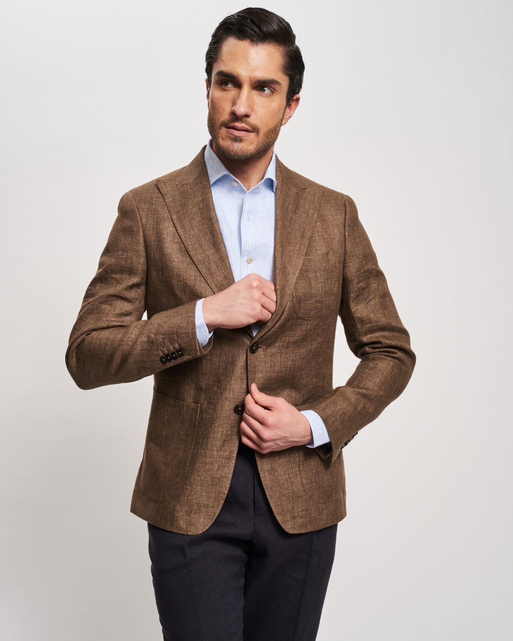 Brown Single-Breasted Linen Jacket | BERG’S