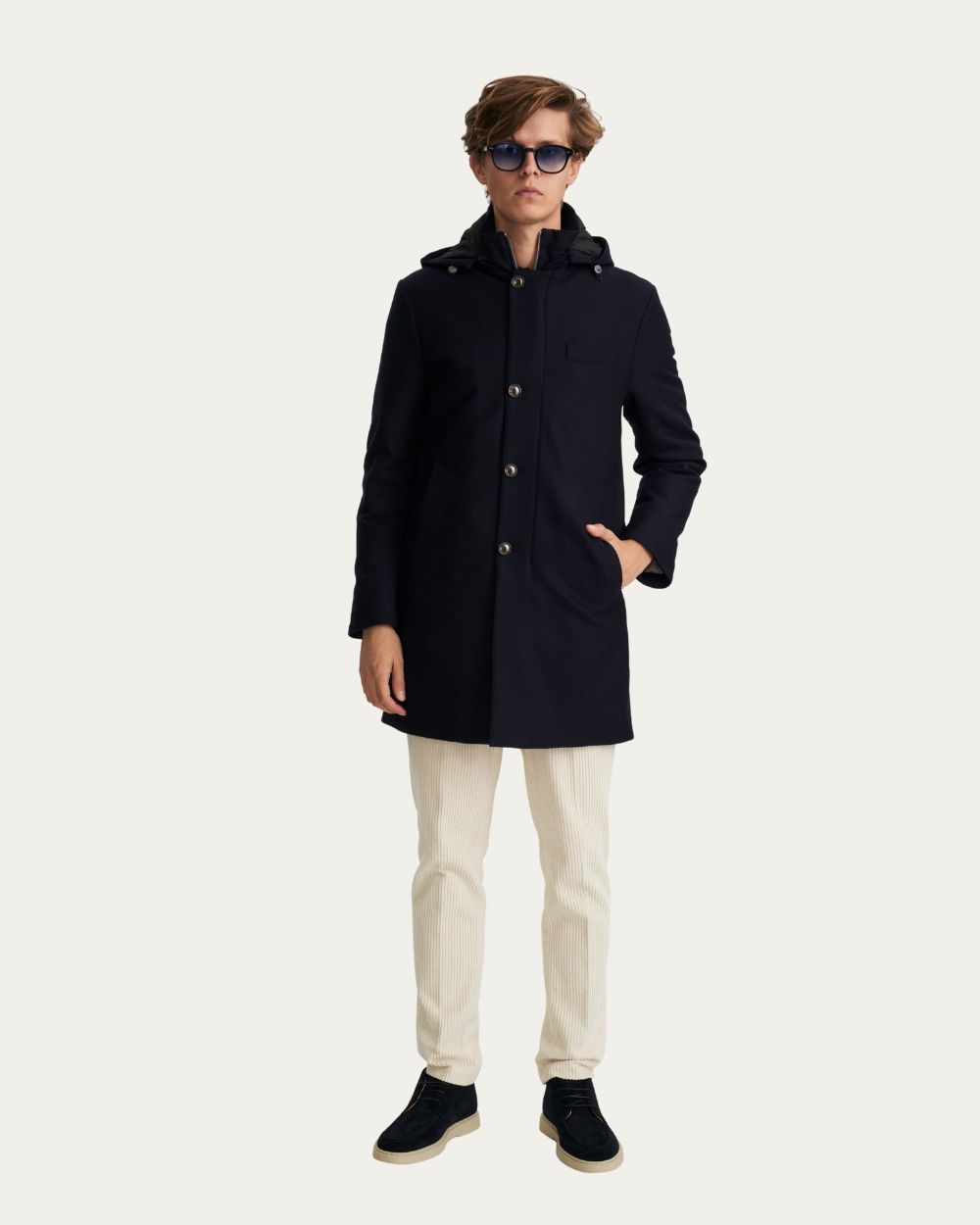 Hybrydowy granatowy płaszcz z wełny Loro Piana® | Montecore