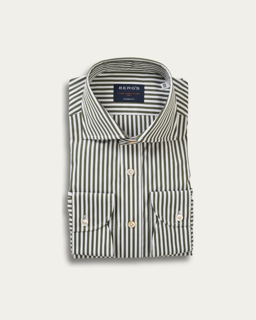 White Green Striped Poplin Cannes Shirt | BERG’S