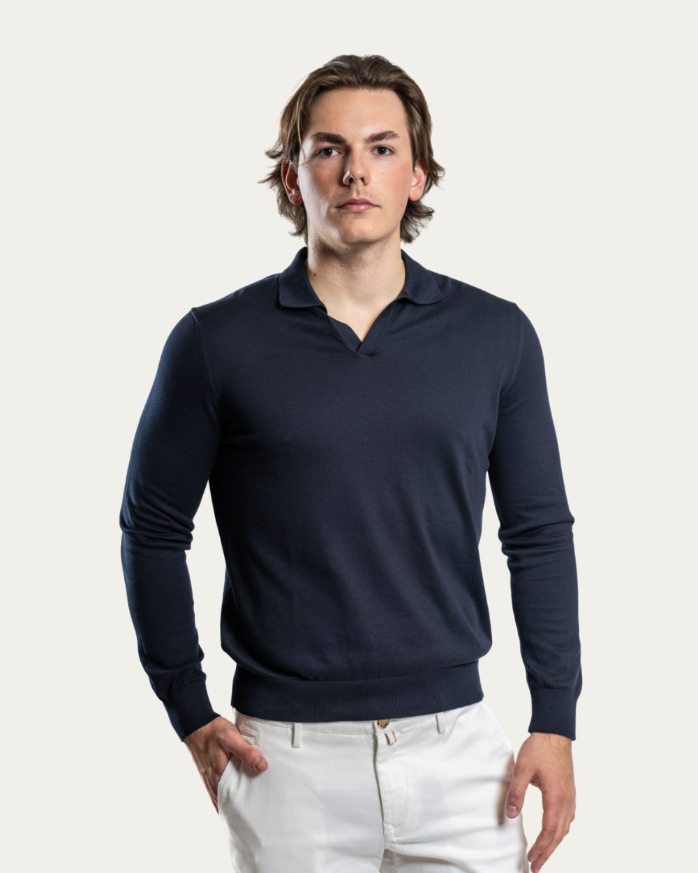 Emanuel Berg - Navy Merino Polo Sweater