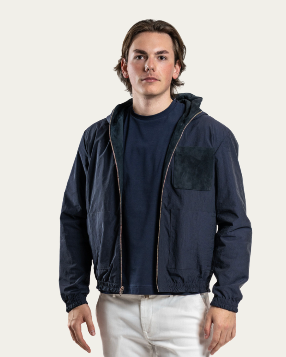 Arma - Dark Blue Reversible Suede Jacket With Hood 