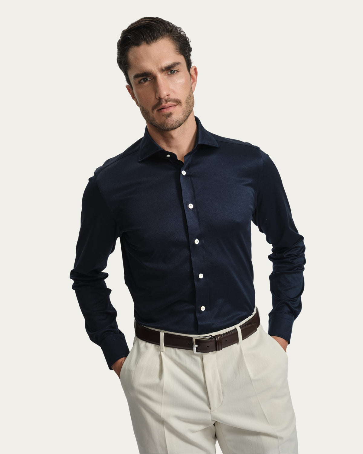 Navy Blue Jersey Filo di Scozia Shirt | BERG’S